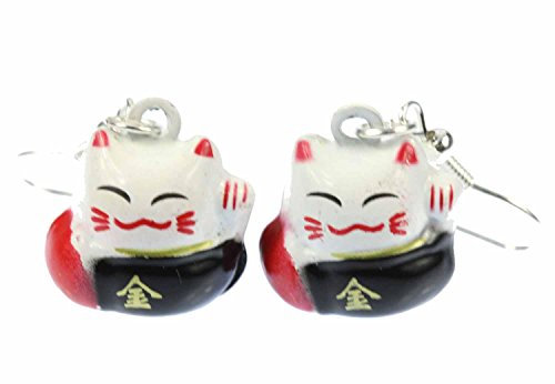 Miniblings Katze Ohrringe Winkekatze Glückskatze Maneki-neko Metall schwarz - Handmade Modeschmuck I Ohrhänger Ohrschmuck versilbert