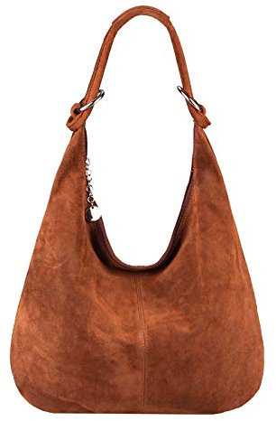 OBC Made in Italy Damen XXL Ledertasche Wildleder Shopper Tasche Schultertasche Umhängetasche Beuteltasche (Braun)