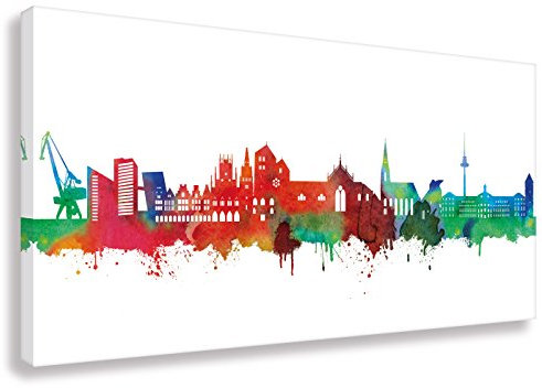 Kunstbruder Münster Skyline Weiss (div. Größen) - Stadt Leinwandbild Leinwanddruck Wandbild Panorama Wohnzimmerbild 60x120cm