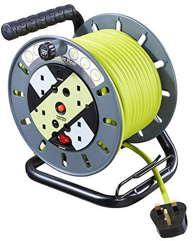 Masterplug OMU25134SL-PX 25 m 4 Socket Electrical Cable Reel with Safety Thermal Cut Out and Reset by Masterplug