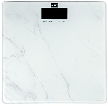 MSV Digitale Personenwaage Körperwaage Waage Gewichtswaage aus Sicherheitsglas, Slim Design,Toscana Marmor