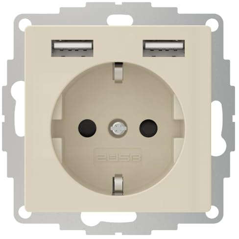 2USB - Einbau-USB-A Steckdose chargeMAX 12 W (2,4 A) - 32 mm Tiefe - Energieeffizient - Schlankes Design - Creme