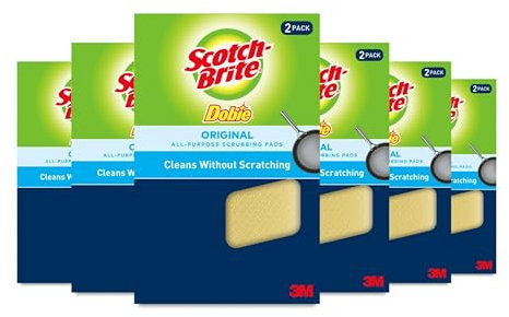 Scotch-Brite Dobie Pads, Esponja Dobie para Limpieza Multiusos de Cocina, baño y hogar, Almohadillas de Limpieza Dobie antiarañazos seguras para Utensilios de Cocina antiadherentes, 12 Almohadillas