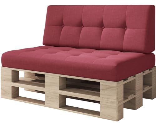 sunnypillow Palettenkissen für Palettenmöbel - 2er Set - Palettenauflage für Palettensofa - Palettenpolster für Garten, Gesteppte Kissen mit Knöpfen für Europaletten - Rückenkissen & Sitzkissen Red