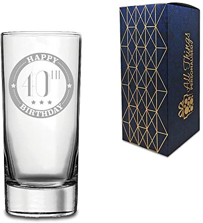 Novelty Engraved/Printed HiBall Gin and Tonic Vodka Glass - Happy 40th Birthday - Engraved with Message