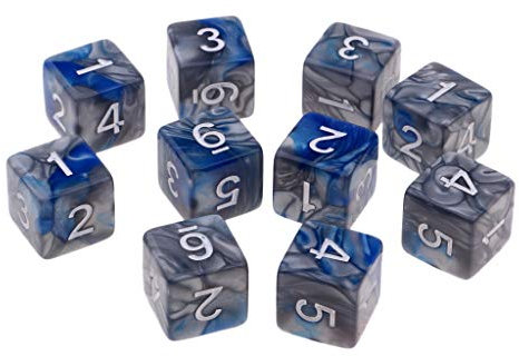 Fenteer 10 STK. 6-seitige D6 Würfel Set, Blau + Grau