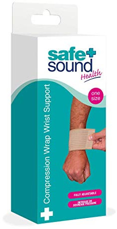 Safe + Sound Fully Adjustable Compression Wrap Wrist Support for Sprains and Strains, Joints and Muscles. One Size Fits All