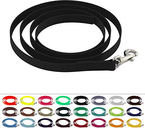 LENNIE BioThane Führstrick, 16mm breit, 2m lang, Karabinerhaken, genäht, Schwarz