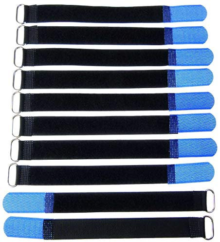 10x 20 cm x 20 mm wiederverschließbare Klett-Kabelbinder BLAU mit Metall-Öse - Kabel-Klettband 200 mm wiederverwendbar
