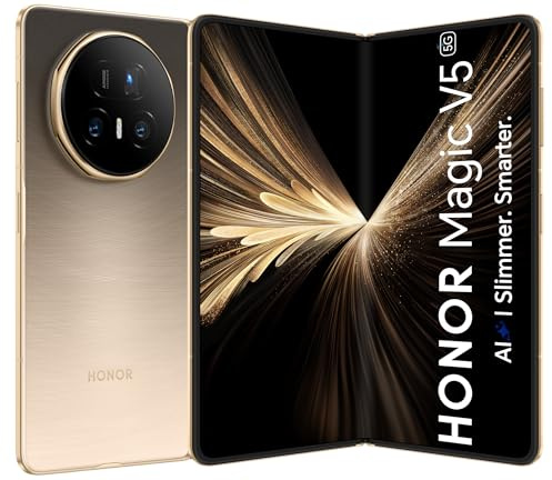 HONOR Magic V5, foldable, ultrasottile, ampia batteria,resistenza agli urti, memoria 16 GB + 512 GB, Dawn Gold