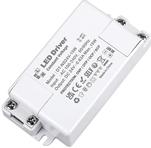 VARICART Transformateur LED 24V 15W 0.63A Alimentation, Tension Constante 220V à 24V DC Adaptateur à Commutation Régulé, pour Bandes et Ampoules G4, MR11, MR16 (Pack de 1)