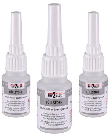 TOP2GLUE Sekundenkleber Granulat 20g - spaltfüllend - feinkristallin - zum verschließen von Rissen und Spalten mit Sekundenkleber (3 Flaschen) von Langlauf Schuhbedarf®