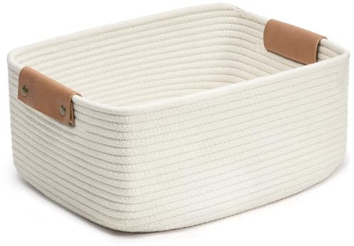 CHICVITA Weißer gewebter Korb Baby Geschenkkorb für Spielzeug, Handtücher, Bücher, Seil Aufbewahrungskorb für Wohnzimmer, Badezimmer, dekorativer Korb für Kinderzimmer