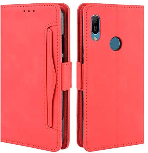 HualuBro Handyhülle für Huawei Y6s Hülle Leder, Flip Case Cover Stoßfest Klapphülle Handytasche Schutzhülle für Huawei Y6s Tasche (Rot)