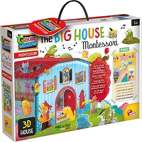 Liscianigiochi Montessori EX76819 Großes Haus, Suchen und Finden, Viele Kleine Tiere, Das Große Tierhaus