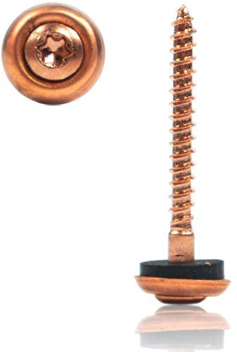 Spenglerschrauben verkupfert 4,5x45 mm á 200 Stück/Packung 2-tlg. mit EPDM Dichtscheibe & TX20 Antrieb, Torx Spengler Schrauben selbstdichtend mit Linsenkopf - Verkupferte Universalschraube