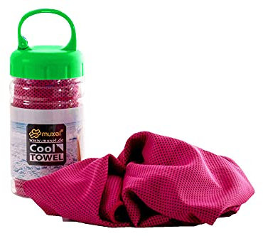 Muxel Cool Down Tuch Handtuch Kühltuch gegen Schweiß Sporthandtuch Fitnesshandtuch 2 Tücher und Flasche PINK