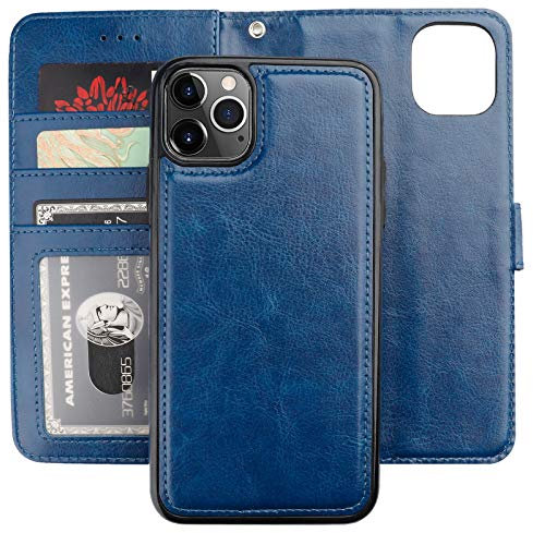 Bocasal for iPhone 11 Pro Max Wallet Case with Card Holder PU Leather Magnetic Detachable Kickstand Shockproof Wrist Strap Removable Flip Cover for iPhone 11 Pro Max 6.5 inch (Blue)