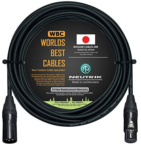 WORLDS BEST CABLES 6 Meter - Balanced Microphone Cable CUSTOM MADE using Mogami 2549 (Black) wire and Neutrik NC3MXX-B & NC3FXX-B Gold XLR Plugs