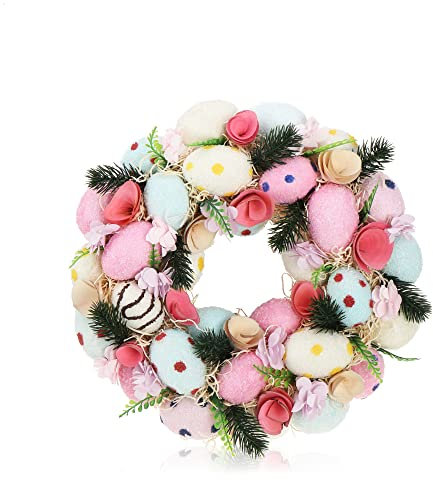 COM-FOUR® Osterkranz mit bunten Ostereiern, dekorativer Tischkranz, als Türkranz nutzbar, stylische Osterdeko
