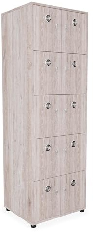 Eigentlich Spind mit 10 abschließbaren Fächern Holz, Eiche modern | Wertsachenschrank Schließfachschrank Garderobenspind Mitarbeiterspind Spind Umkleide Fächerschrank mit Zylinderschloss