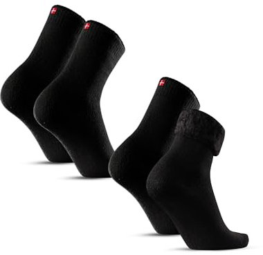DANISH ENDURANCE Thermal Socks, Extra Warm, Fleece Socks, Cosy Socks for Winter, Insulated, for Men & Women, 2 Pack, Black, 9-12