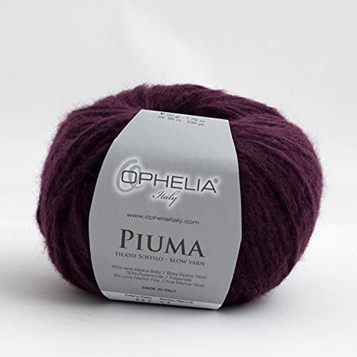 Ophelia Italy Piuma - 007 Viola - Gomitolo da 50 gr in 65% Lana alpaca baby, 30% Poliammide, 5% Lana merinos fine, filati per lavoro a maglia