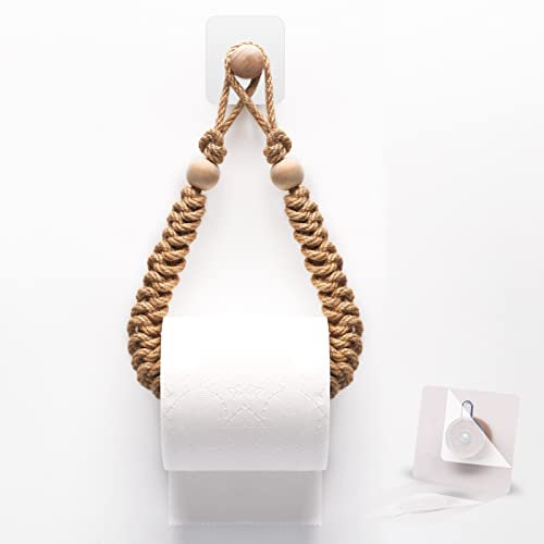 funvce Toilettenpapierhalter 0hne Bohren,Vintage Jute Seil Klopapierhalter, Selbstklebender WC Papier Halterung Stehend für Baddekorationen, Handtuchhalter