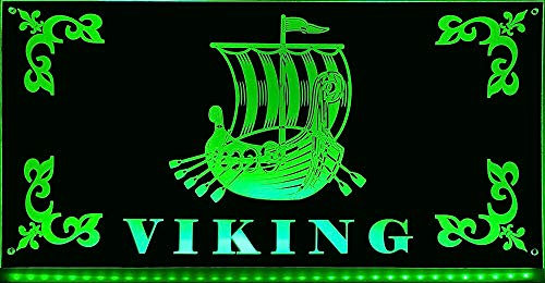 LED Schild Viking 60cmx30cm ✓ Leuchtschild ✓ beleuchtetes Schild ✓ RGB Farben ✓ Edles Rückwand-Schild als Truck-Accessoire | Beleuchtetes Viking Schiff (USB-Anschluss)