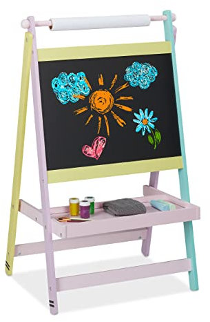 Relaxdays Kindertafel, 2 in 1, mit Papierrolle, Malen, Zeichnen, Kreidetafel Kinder, freistehend, HBT: 90x56x42 cm, bunt