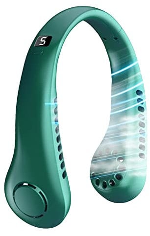 MOREASE Neck Fan, Portable Neck Fan Rechargeable Personal Fan, 3000mAh USB Wearable Hands Free Fan, 4+1 Speeds Cooling Fans, Leafless Hanging Bladeless Mini Neck Fan for Women Men Outdoor (G+)