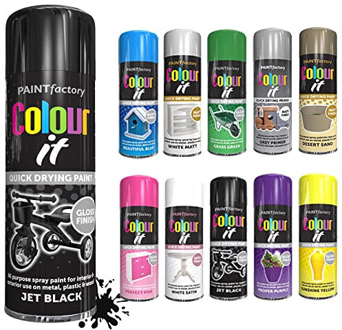 SCHNAZZ - 1 x All Purpose Black Gloss Aerosol Spray Paint 250ml Fast Dry, Quick Drying Spray and Excellent Coverage for Wood, Metal, Plastic, Glass and More