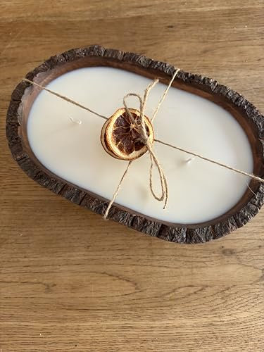 Mabel & Ivy Large 3 Wick fragranced Candle Dough Ball Tray Handcrafted Wooden Tray Bowl - £27.99 (Sandalwood & Musk)