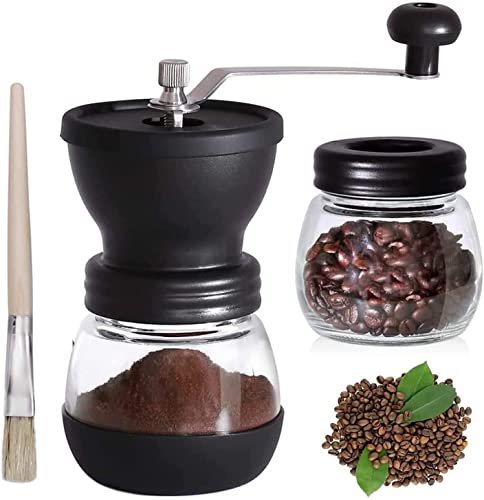 Duffy® Manual Coffee Bean Grinder, Handheld Adjustable Coarseness Ceramic Mill Grinder for Bean Spices with Transparent Storage Jar, Hand-Held Portable Coffee Mill Grinder Machine for Home and Office