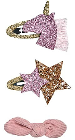 Haaraccessoires Sternenstaub | 3 Haarspangen für Kinder | 2 Motive: Einhorn oder Fuchs | mit Glitzer in Gold