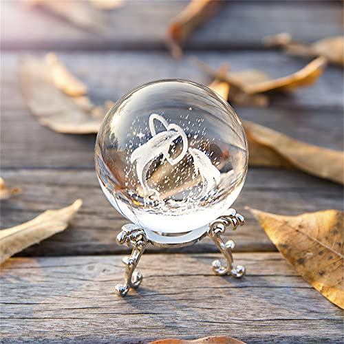 Boule de cristal 3D 60 mm en verre gravé au laser - Boule de méditation Fengshui - Décoration d'intérieur avec support