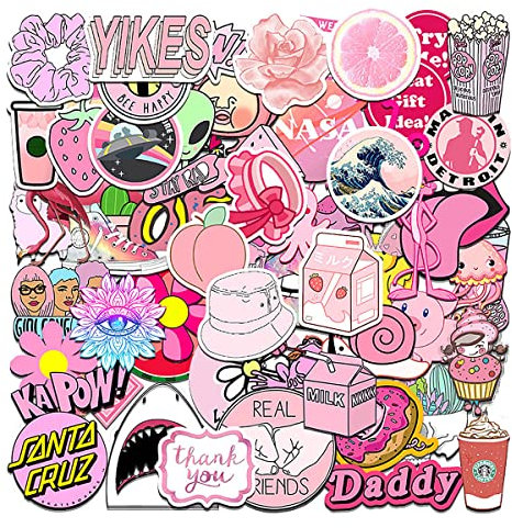 Jagowa 100PCS Pink Cute VSCO Stickers - Waterproof, Trendy Stickers for Girls, Kids, Luggage & Laptop