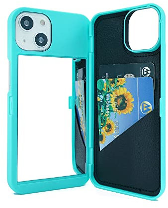 W7ETBEN for iPhone 15 Plus Case for iPhone 14 Plus Case,Hidden Back Mirror Wallet Case with Stand Feature and Card Holder for Apple iPhone 15 Plus / 14 Plus 6.7 inch (Teal)