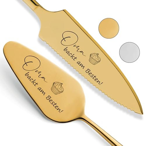 SMARTEON Tortenheber inkl. Tortenmesser im Set mit persönlicher Gravur als Geschenk für die Oma zum Geburtstag - Geschenk für Muttertag - personalisierte Geschenke (Oma, Gold)
