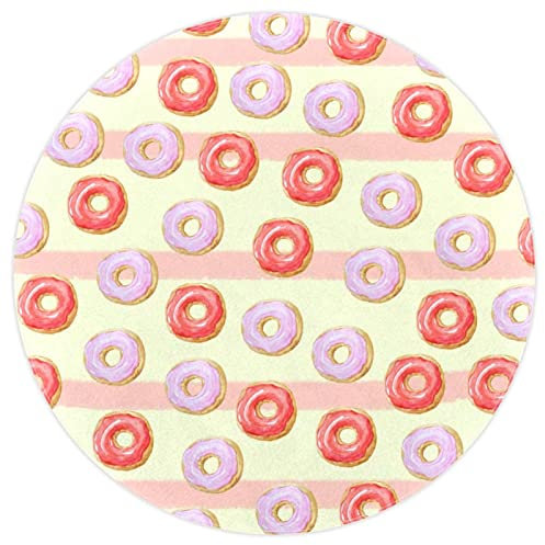 Teppiche für Schlafzimmer, luxuriöser weicher und Dicker Rutschfester Teppich für Babyzimmer, Kinderzimmer, moderner Dekorteppich,Cartoon Pink Donut Stripes Candy