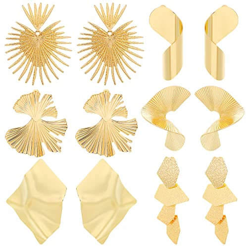 6 Pares Pendientes Llamativos Dorados Pendientes Grandes Geométricos Ddorados Exagerados Aretes Simples Joyería para Mujer y Niñas Dorados Fiesta