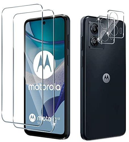 Liilaa Protector de Pantalla para Motorola Moto G53, 2 Piezas Cristal Templado y 2 Piezas Protector de Lente de Cámara, Anti Arañazos Dureza 9H Vidrio Templado