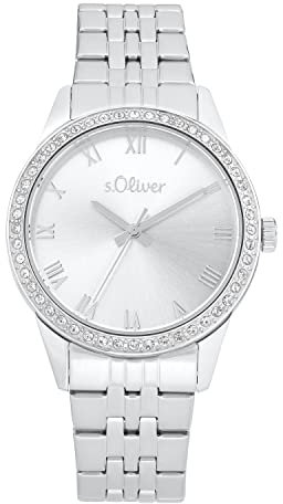 s.Oliver Armbanduhr Damen Quarzuhr Analog, mit Edelstahl Armband, Silber, 5 bar Wasserdicht, Kommt in Uhren Geschenk Box, 2035427