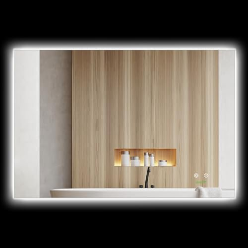 kleankin Badezimmerspiegel mit LED-Beleuchtung, Badspiegl mit Berührungsschalter, Memoryfunktion, Wandspiegel mit Antibeschlag-Funktion, 90 x 60 cm