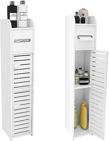Drumm Meuble Salle de Bain,Meuble Toilettes WC Rangement,Tiroir, Compartiment, Gain de Place,Petits Espaces,17 * 15 * 78cm