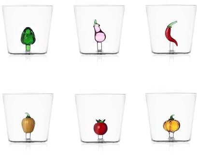 Ichendorf Vegetables Set 6 tumbler in vetro borosilicato, decori assortiti