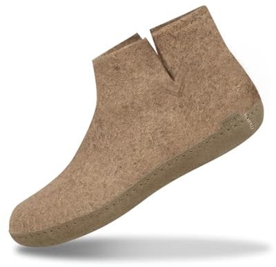 GLERUPS Stiefelpantoffeln Damen und Herren mit Ledersohle (Sand) | Bequeme Slipper-Stiefel für Damen und Herren | Kuschelige Herren und Damen Stiefelpantoffeln