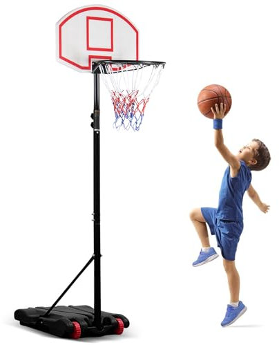DAWOO Portable Basketball Hoop System Adjustable Height 179-209cm on Wheels, 28 Inch Backboard, Basketball Goals Indoor/Outdoor