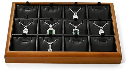 Oirlv Stackable Necklace Tray Wooden Base with Removable PU Leather Inserts for Necklace Organized