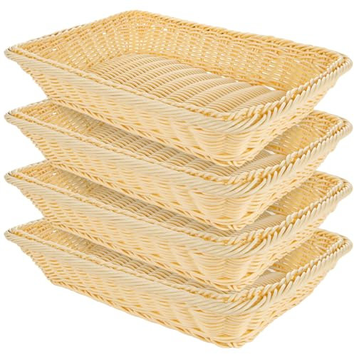 LDHHYH Juego de 4 cestas de pan trenzadas, 35 x 25 x 7 cm, cestas de pan trenzadas de ratán, apilables, modernas cestas de pan para restaurante, alimentos, servir y cocina